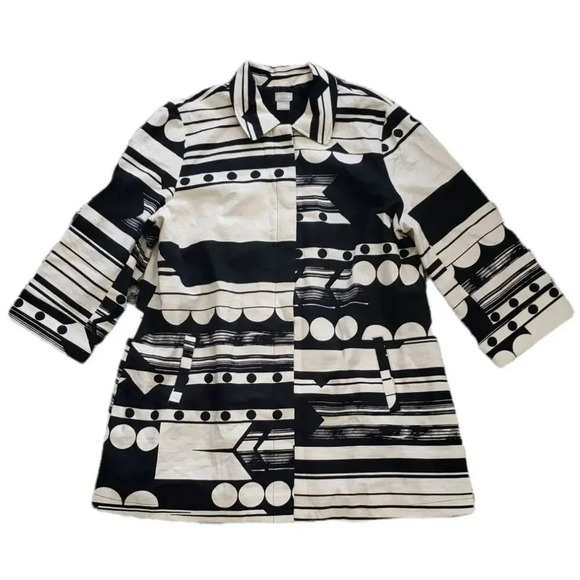 Chico's Abstract Linen 3/4 Sleeve Jacket XL - Picture 1 of 4